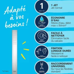 Douchette 1 jet GROHE Vitalio Joy Cube Stick chromé avec flexible 150 et support carré