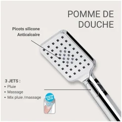 Douchette chromée rectangulaire 3 jets ELOA