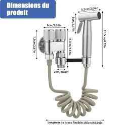 Douchette de bidet pour toilettes, 1-en-2 sorties, double commande, robinet et tuyau, animaux et nettoyage salle de bain, Argent
