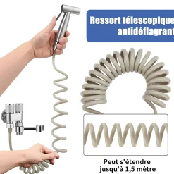 Douchette de bidet pour toilettes, 1-en-2 sorties, double commande, robinet et tuyau, animaux et nettoyage salle de bain, Argent