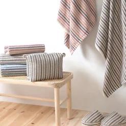 Drap de bain à rayures pur coton 100x150 cm collection BREEZE gris