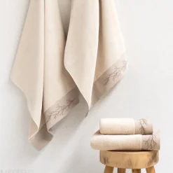 Drap de bain absorbant coton 100x150cm FEUILLE beige