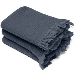 Drap de douche 70x130 cm et serviette 50x90 cm KEA mousseline de coton bleu lauze