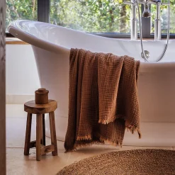 Drap de douche 70x130 cm et serviette 50x90 cm KEA mousseline de coton bleu lauze