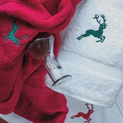 Drap de douche 70x130 cm HIRSH Blanc/Rouge 600g/m2