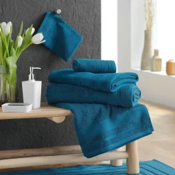Drap de Douche 70x130 cm Éponge Unie Tendresse Saphir 600g/m²
