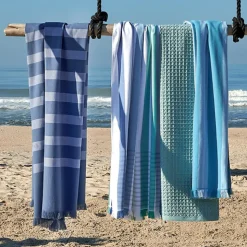 Drap de plage à rayures 100x180 cm pur coton collection BARBAGIA bleu