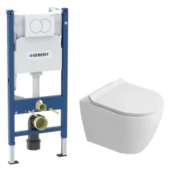 Duofix Pack WC bâti-support 112 cm + WC suspendu sans bride Ceramia avec abattant SoftClose + plaque blanche (GEBCEPXWT01-FR)