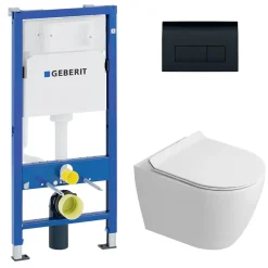 Duofix pack WC bâti-support UP100 + WC suspendu sans bride Ceramia avec abattant SoftClose + plaque noir (GEBCEPXWT09-FR)
