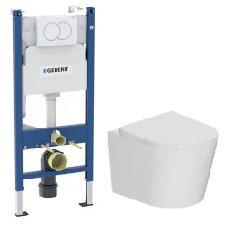 Duofix Pack WC bâti-support + WC suspendu sans bride avec abattant SoftClose Ceramia + plaque blanche (GEBCE14WT05-FR)
