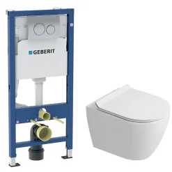 Duofix Pack WC bâti-support 112 cm + WC suspendu sans bride Ceramia avec abattant SoftClose + plaque chrome (GEBCEPXWT03-FR)