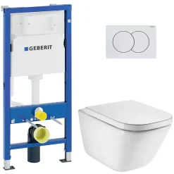 Duofix pack WC bâti-support UP100 + WC suspendu sans bride Roca avec abattant SoftClose + plaque blanche (GEBROGAWR02-FR)