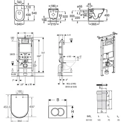 Duofix pack WC bâti-support UP100 + WC suspendu sans bride Roca avec abattant SoftClose + plaque blanche (GEBROGAWR02-FR)