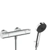 Ecostat Set Mitigeur thermostatique douche + Douchette à main XXL 105mm 3 jets + Flexible de douche 125cm, support mural, Chrome