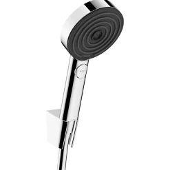 Ecostat Set Mitigeur thermostatique douche + Douchette à main XXL 105mm 3 jets + Flexible de douche 125cm, support mural, Chrome
