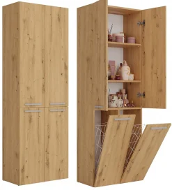 ELLOS - Armoire de salle de bain 2 paniers à ligne - Rangement sdb - 174x60x30 - Meuble colonne