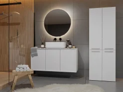 ELLOS - Armoire de salle de bain avec deux paniers - Poignées minimalistes - 174x60x30cm - Colonne rangement
