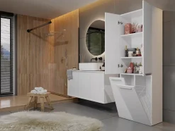 ELLOS - Armoire de salle de bain avec deux paniers - Poignées minimalistes - 174x60x30cm - Colonne rangement