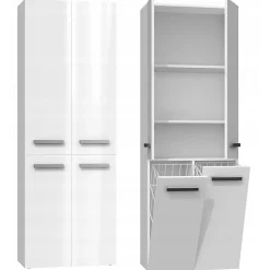 ELLOS - Armoire de salle de bain avec deux paniers - Poignées minimalistes - 174x60x30cms - Colonne de rangement
