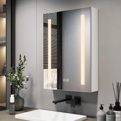 EMKE Armoire de Toilette 1 Porte - Charnières Gauche, LED Ajustable 3000K-6500K, Anti-Buée, Soft Close, Prises USB