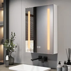 EMKE Armoire de Toilette 1 Porte - Charnières Gauche, LED Ajustable 3000K-6500K, Anti-Buée, Soft Close, Prises USB