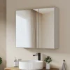EMKE Armoire de toilette 2 portes 65x80 cm blanche, miroir avec rangement intégré, tablettes en verre réglables