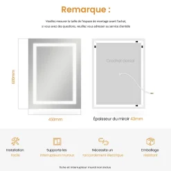 EMKE Armoire de Toilette 1 Porte - Charnières Gauche, LED Ajustable 3000K-6500K, Anti-Buée, Soft Close, Prises USB