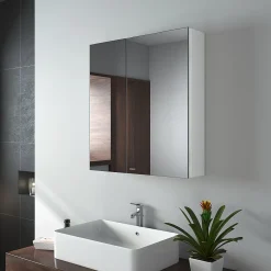 EMKE Armoire de toilette murale - Miroir double face, blanc mat - 60 x 65 cm - Fermeture douce - Tablettes en verre réglables