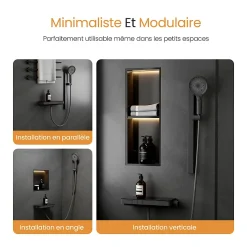 EMKE Colonne de Douche avec douche theramostat à Grande douche de tête et douchette multimode, Cercle, anthracite