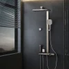 EMKE Colonne de douche avec thermostat Télécommande Douche pluie étagère en verre avec des enfants porte douchette anthracite