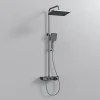 EMKE Colonne de douche thermostat, douchette à 3 puissances de jet, jet cascade, set de douche avec étagère en verre, anthracite
