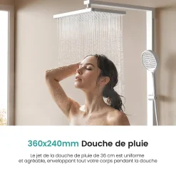 EMKE Colonne de douche thermostatique, plaque pluie 40 cm, douchette 4 jets, barre et robinetterie, blanc mat