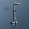EMKE Colonne de douche thermostat, douchette à 3 puissances de jet, jet cascade, set de douche avec étagère en verre, Chrome