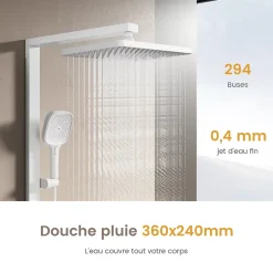 EMKE Colonne de Douche Thermostat, Pommeau Pluie 36x24 cm, Douchette 3 Jets, Blanc