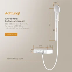 EMKE Colonne de Douche Thermostatique, Débit d'Eau Ajustable, Douchette 3 Fonctions, Kit de Douche, Blanc