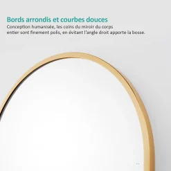 EMKE Grand miroir intégral avec cadre en aluminium doré, 140 x 40 cm, sur pied ou mural