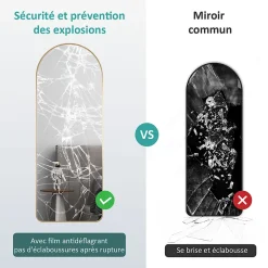 EMKE Grand miroir intégral avec cadre en aluminium doré, 140 x 40 cm, sur pied ou mural