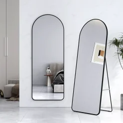 EMKE Grand miroir intégral avec cadre en aluminium noir, 160 x 60 cm, sur pied ou mural