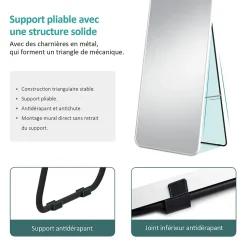 EMKE Grand miroir intégral avec cadre en aluminium blanc, 160 x 60 cm, sur pied ou mural