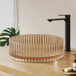EMKE Lavabo en Verre Trempé Rond à Poser 400x400x120 mm, Vasque Salle de Bain, Rose Gold
