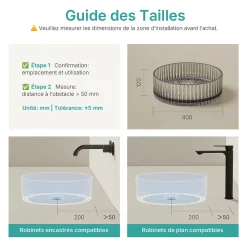 EMKE Lavabo en Verre Trempé Rond à Poser 400x400x120 mm, Vasque Salle de Bain, Gris Transparent