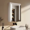 EMKE Meuble de Salle de Bain avec Miroir, Porte Soft-Close, LED Réglable, Prise USB, Anti-Buée, Charnière Gauche