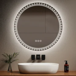 EMKE Miroir led salle de bain 80 cm, avec 3 Couleurs de lumière réglables+Anti-buée, Économie d'énergie miroir led