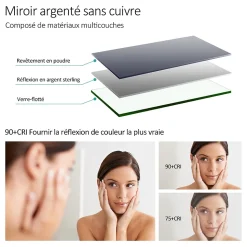 EMKE Miroir lumineux salle de bain 60x80cm, Miroir LED salle de bain, Miroir avec l'éclairage, Lumière blanche froide