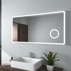 EMKE Miroir lumineux salle de bain 120x60cm, Miroir LED, Interrupteur Tactile, 3x Grossissement, éclairage Lumière Blanche Froide