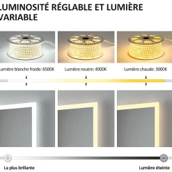 EMKE Miroir lumineux salle de bain 100x60cm,Interrupteur Tactile,Anti-buée,3x Grossissement,Bluetooth,3 couleurs de LED Lumières