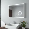 EMKE Miroir lumineux salle de bain 80x60cm,Interrupteur Tactile, Anti-buée, 3x Grossissement, Horloge,LED Lumière Blanche Froide