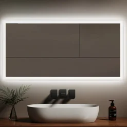 EMKE Miroir lumineux salle de bain 120x60cm, Miroir LED avec Interrupteur à bouton, Anti-buée, lumière Blanche Froide/Chaude
