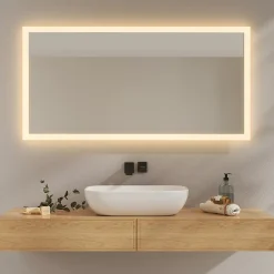 EMKE Miroir lumineux salle de bain 120x60cm, Miroir LED avec Interrupteur à bouton, Anti-buée, lumière Blanche Froide/Chaude