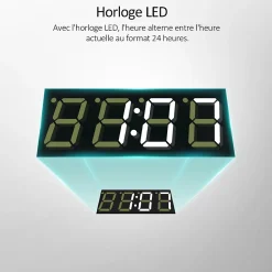 EMKE Miroir lumineux salle de bain 120x70cm,cadre noir,Interrupteur Tactile, Anti-buée, Horloge et Température, LED Lumière Neutre